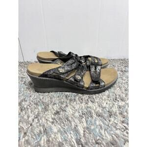 Romika Shoes Womens 40 9.5 Sandals Nevis Metallic Slip On Snake Wedge Slide